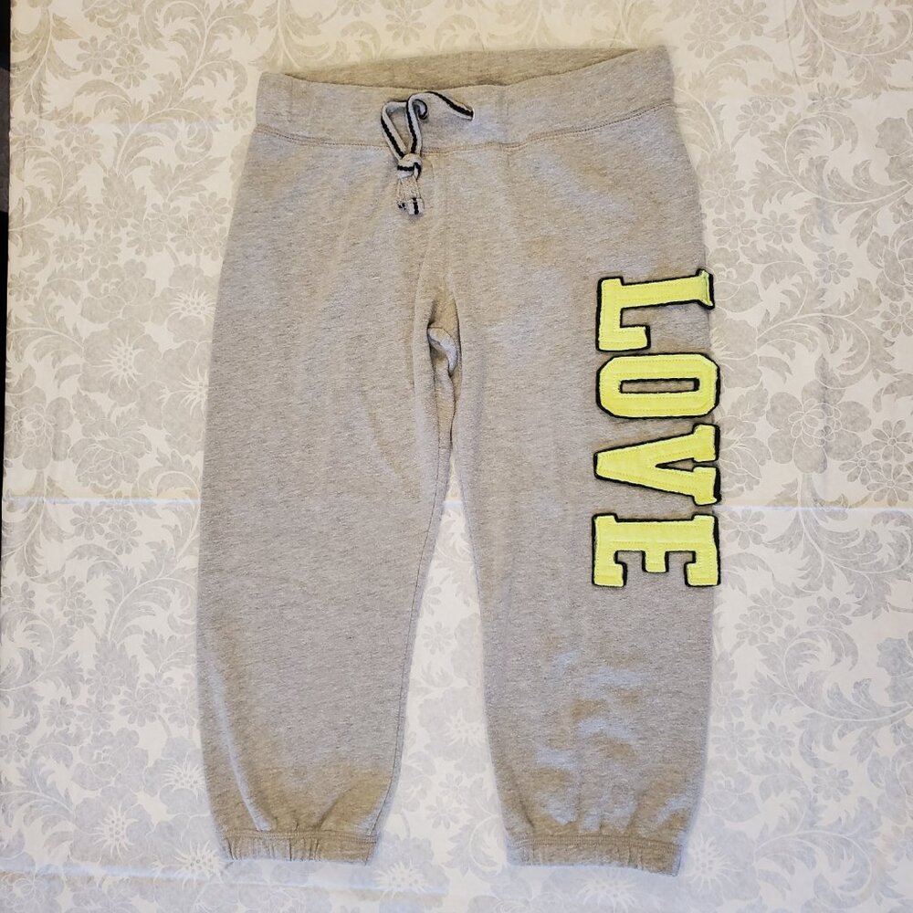 Reflex Gray Sweat Pants Yellow LOVE on Side Workout Large